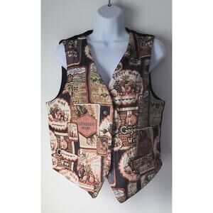 Vintage Karen Scott Womens Wine Tapestry Vest Size Medium Cabincore Granny Cute